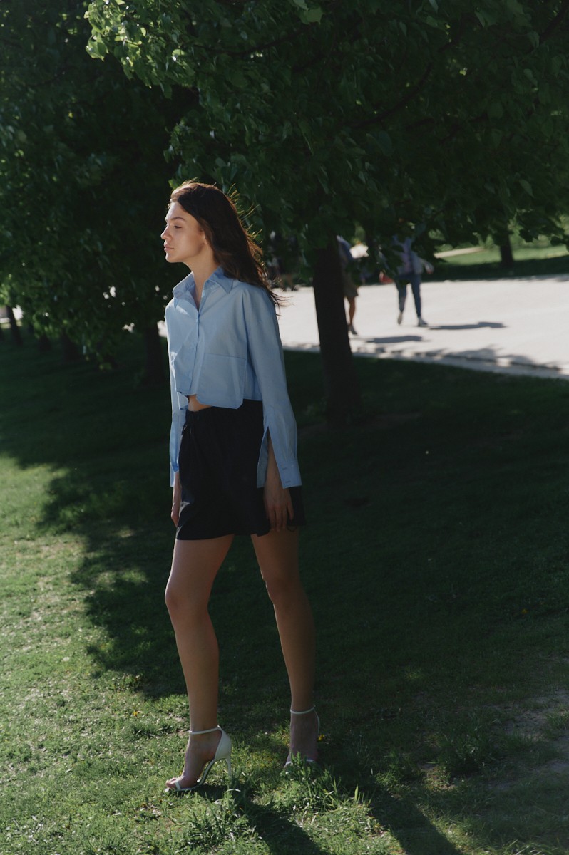 Short blue shirt